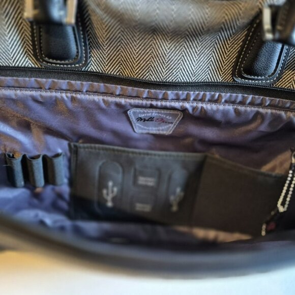 Mobile Edge Herringbone and Leather Laptop Bag with SO MANY POCKETS! - Picture 2 of 6